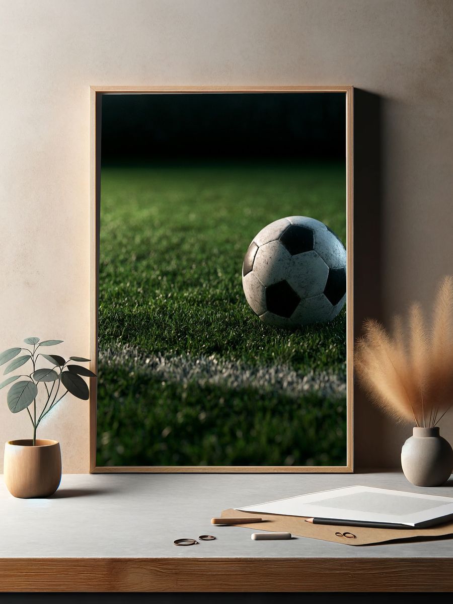 Soccer Ball on Pitch Photography Poster. — room view 2