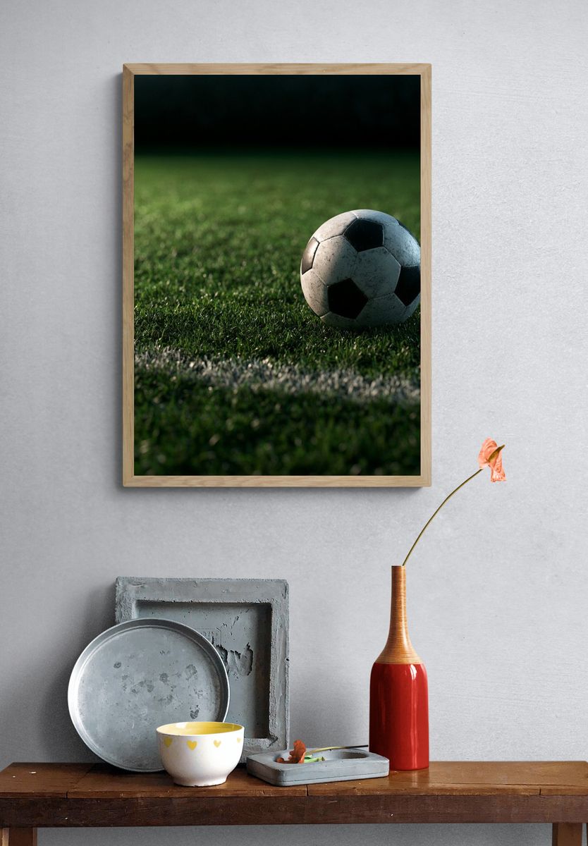 Soccer Ball on Pitch Photography Poster. — room view 3