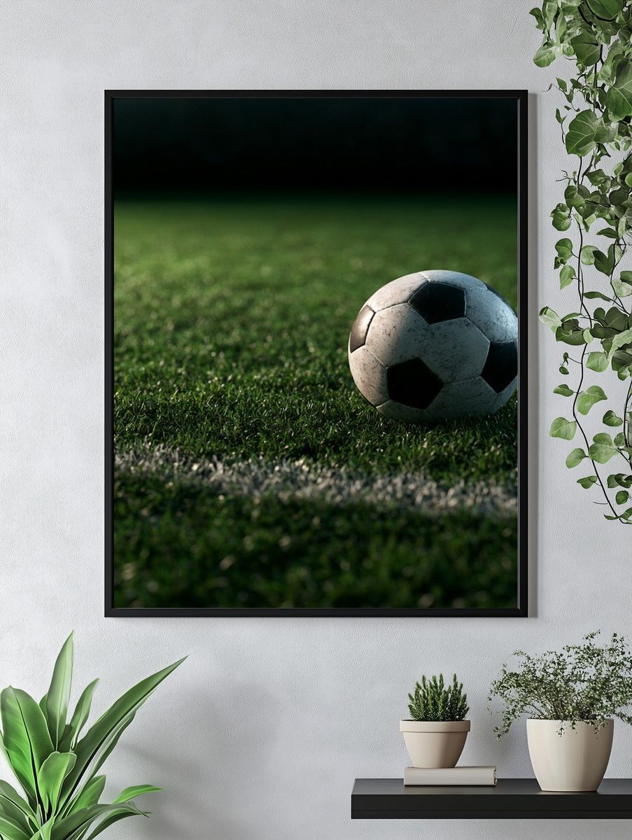 Soccer Ball on Pitch Photography Poster. — room view 4