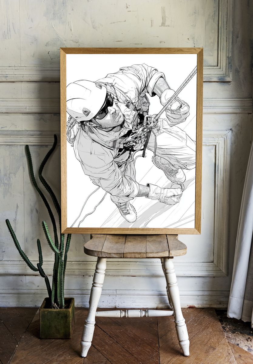 Rock Climber Line Art Poster. — room view 1