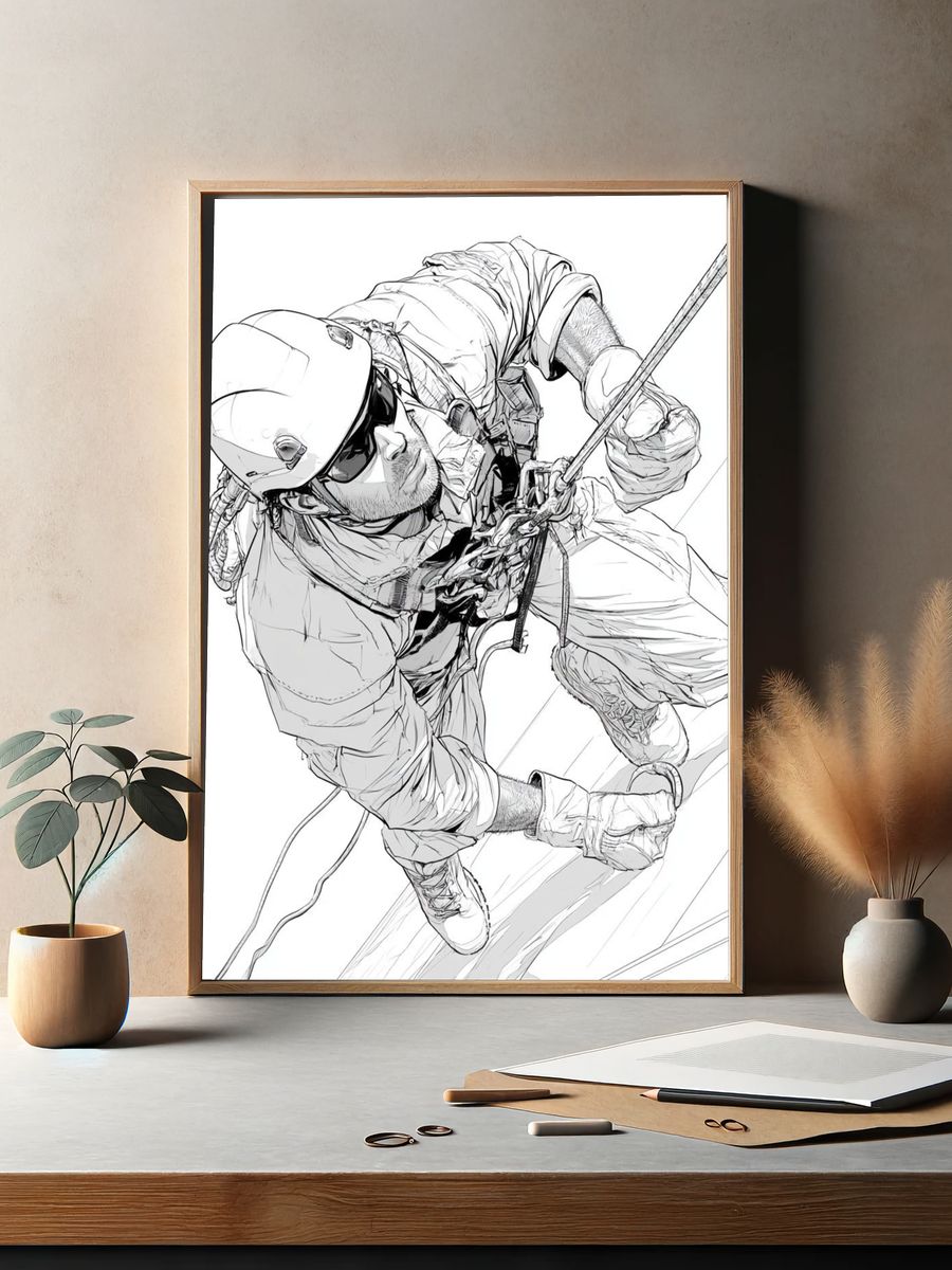 Rock Climber Line Art Poster. — room view 2
