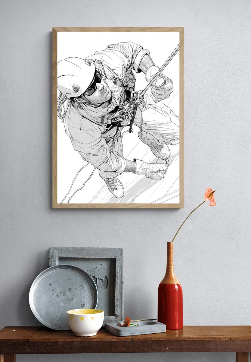Rock Climber Line Art Poster. — room view 3