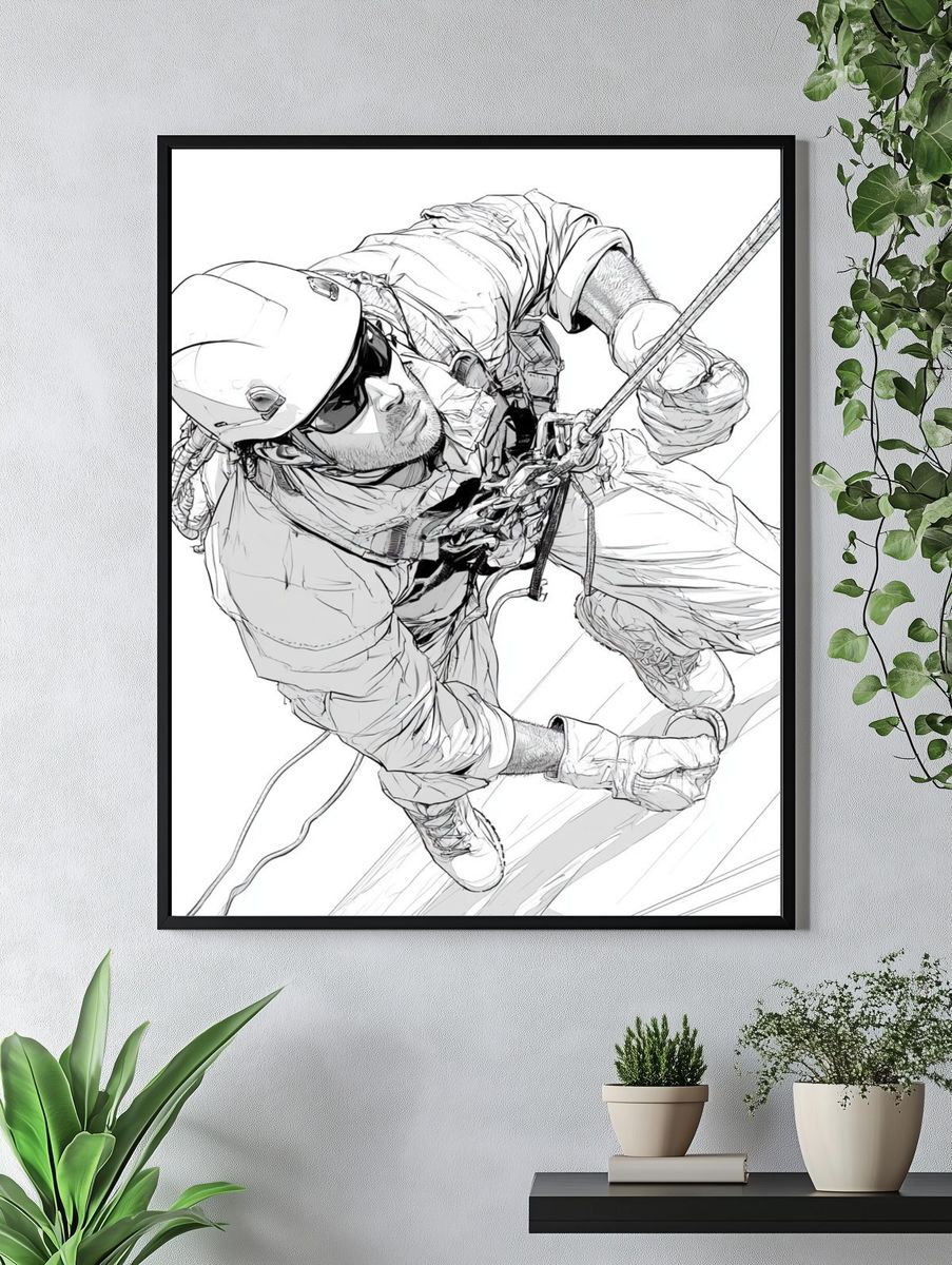 Rock Climber Line Art Poster. — room view 4