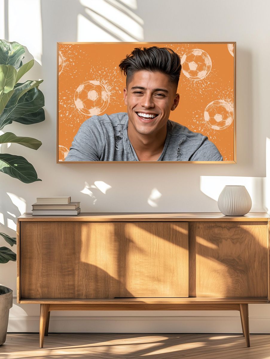Smiling Soccer Portrait Poster. — room view 3