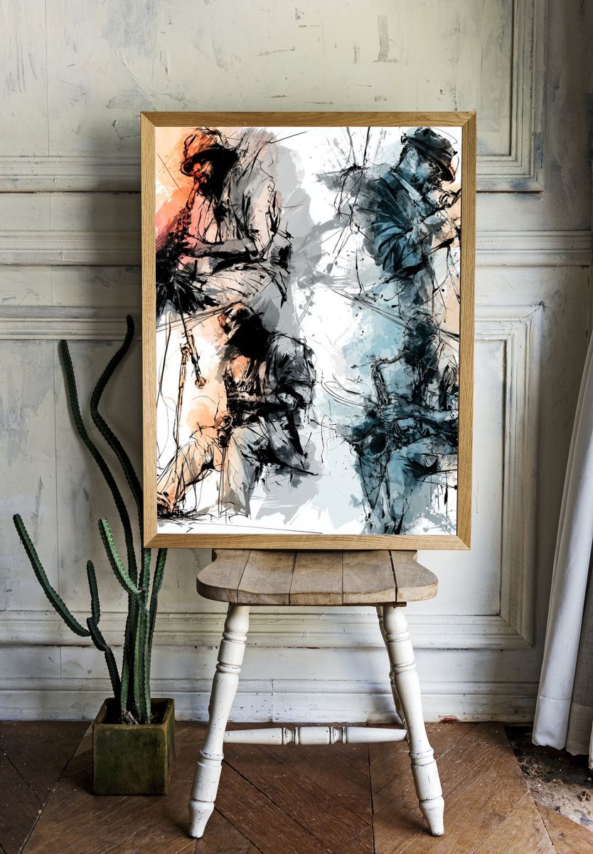 Abstract Hockey Players Print. — room view 1