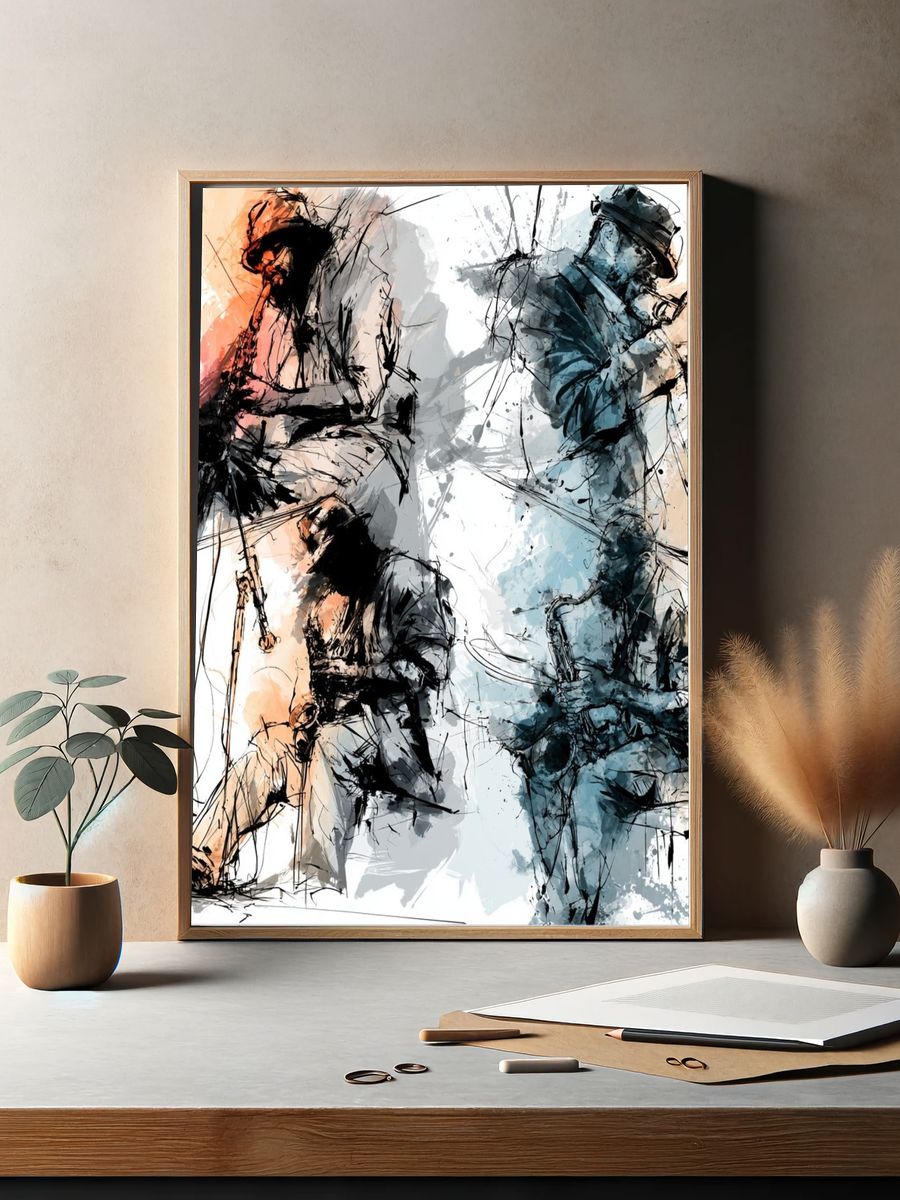 Abstract Hockey Players Print. — room view 2