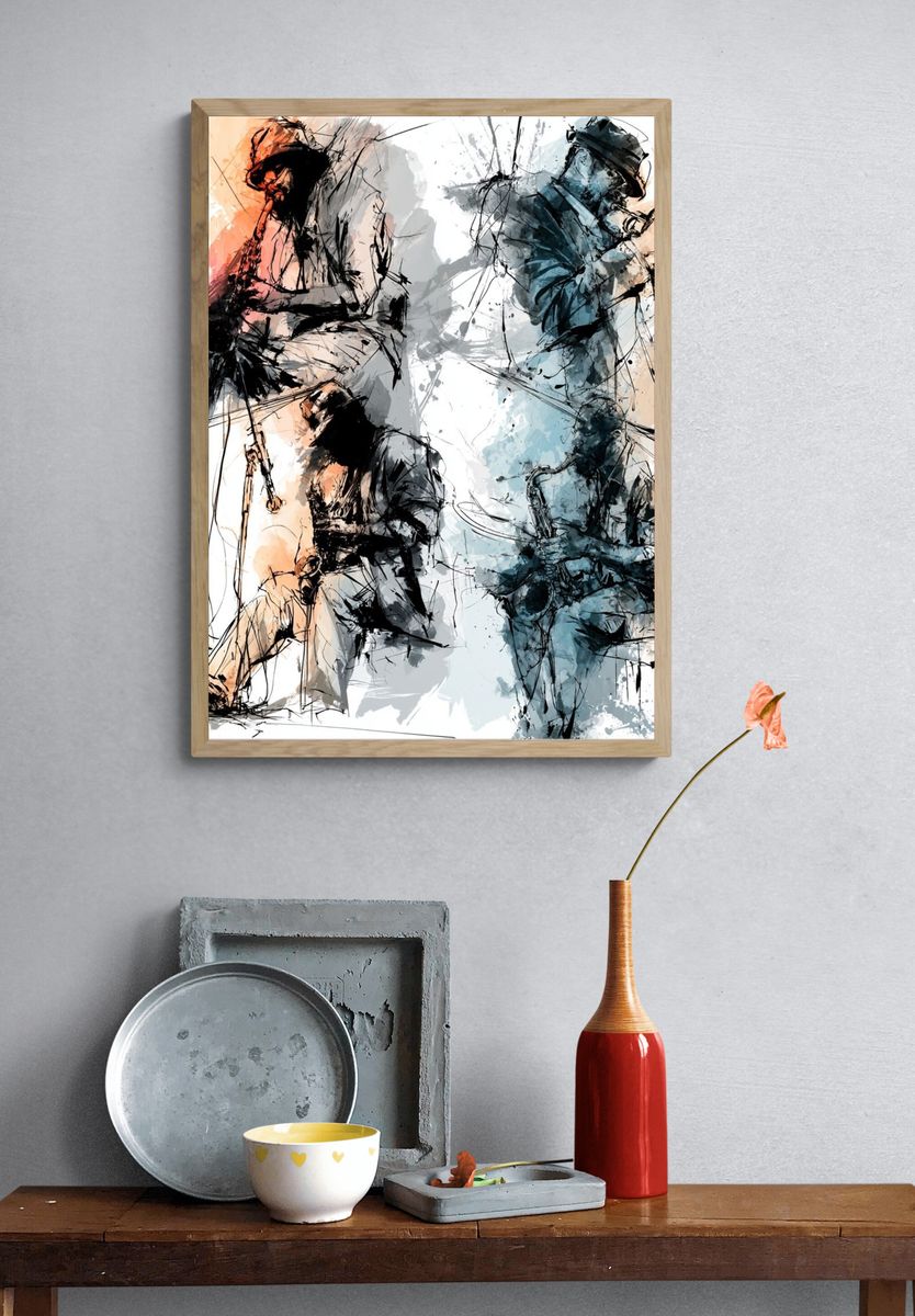 Abstract Hockey Players Print. — room view 3
