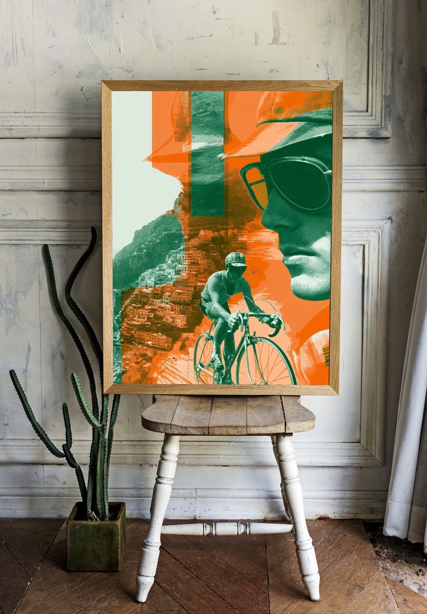 Cyclist Coastal Collage Poster. — room view 1