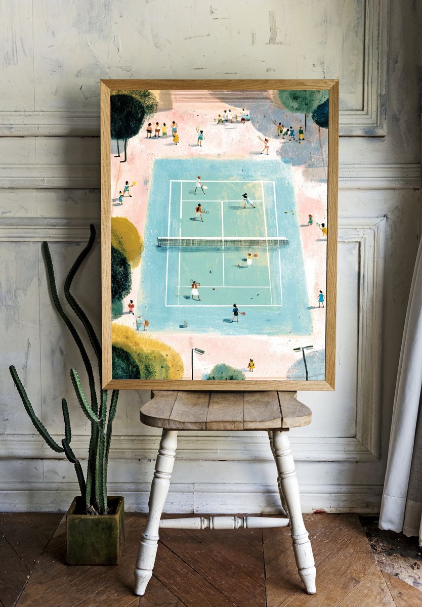 Tennis Court Watercolor Poster. room preview