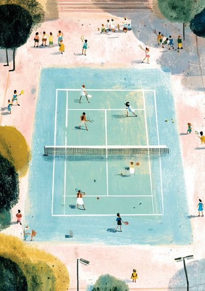 Tennis Court Watercolor Poster.