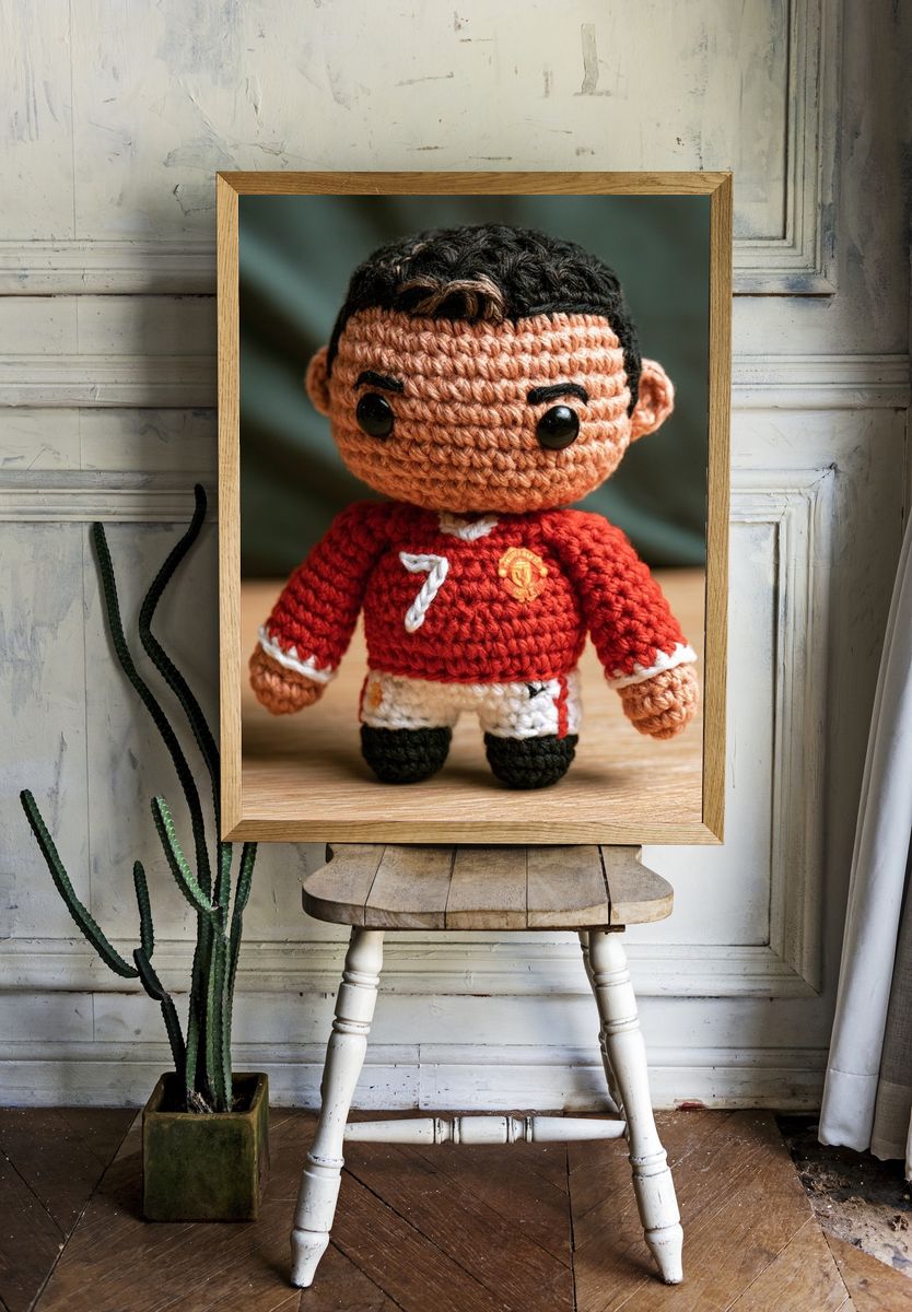 Crocheted Football Doll Photography Poster. — room view 1