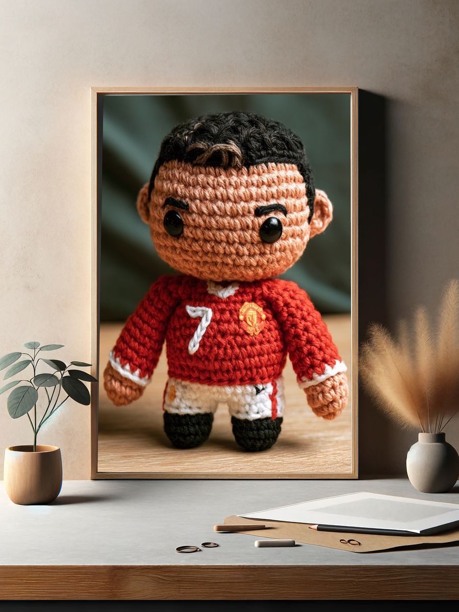Crocheted Football Doll Photography Poster. — room view 2