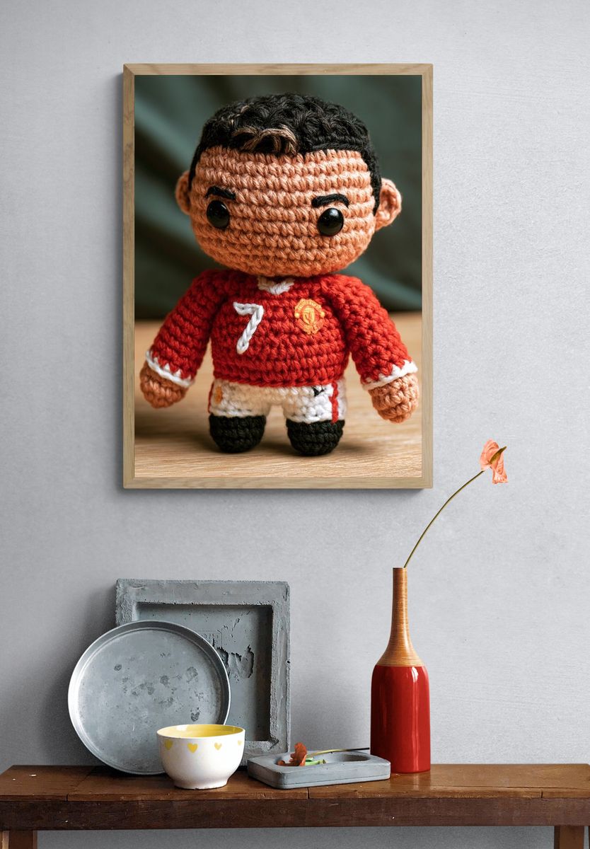 Crocheted Football Doll Photography Poster. — room view 3
