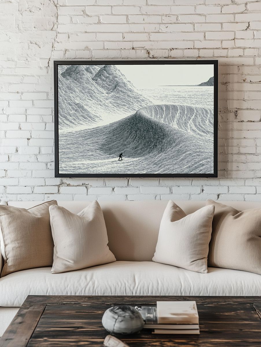 Snowboarder in Frozen Mountains Poster. — room view 1