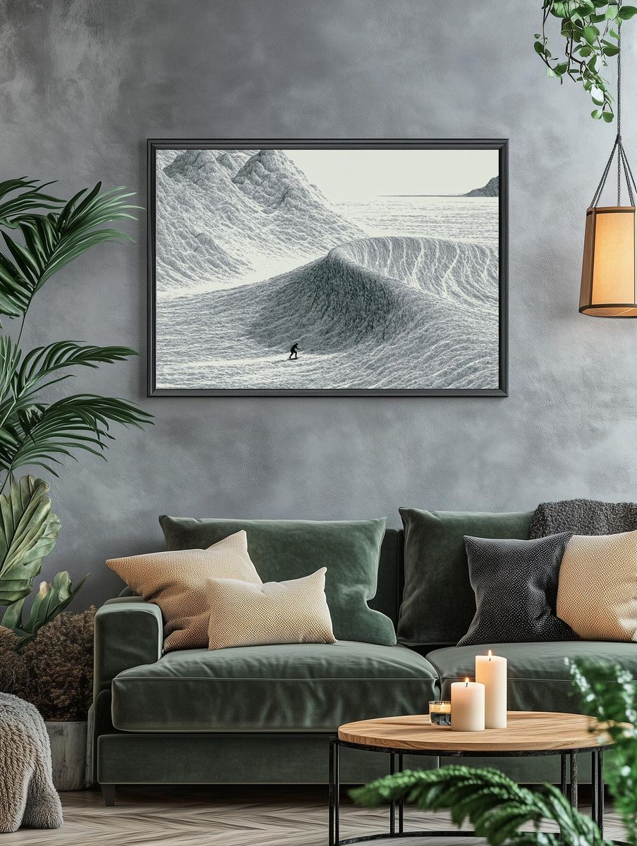 Snowboarder in Frozen Mountains Poster. — room view 4