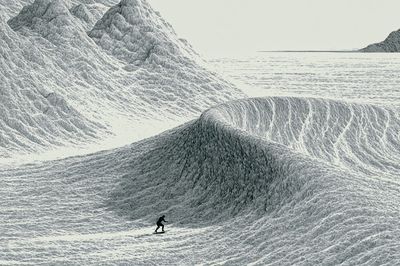 Snowboarder in Frozen Mountains Poster.