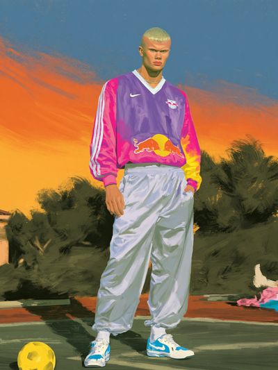 Soccer Player Sunset Illustration Poster. poster