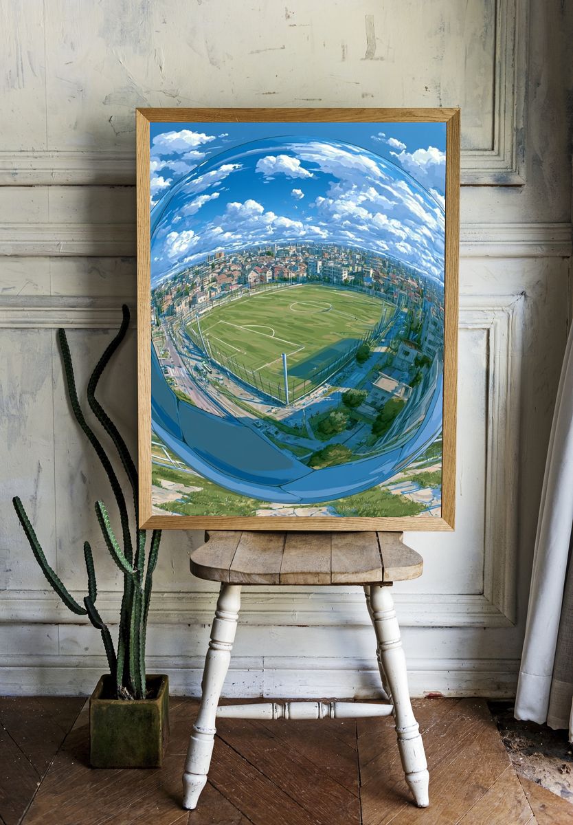 Soccer Field in Glass Sphere Illustration Poster. — room view 1