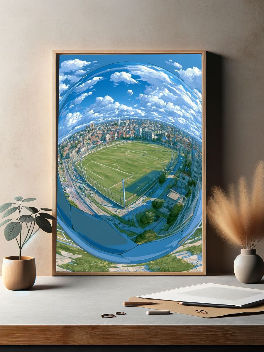 Soccer Field in Glass Sphere Illustration Poster. — room view 2