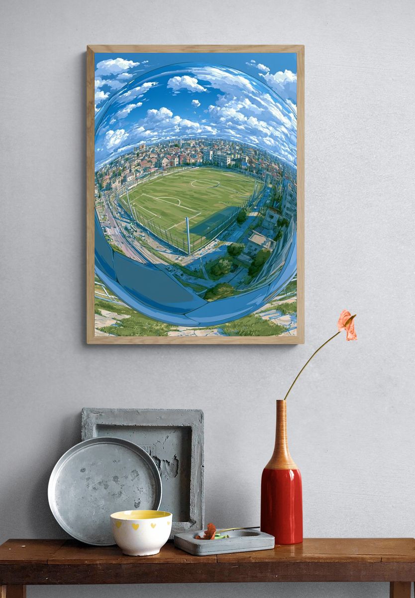 Soccer Field in Glass Sphere Illustration Poster. — room view 3