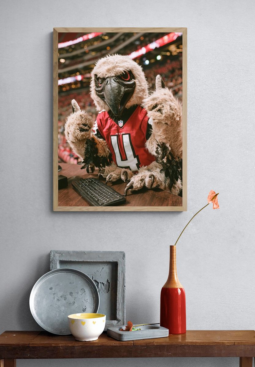 Falcon Mascot Stadium Portrait Poster. — room view 3