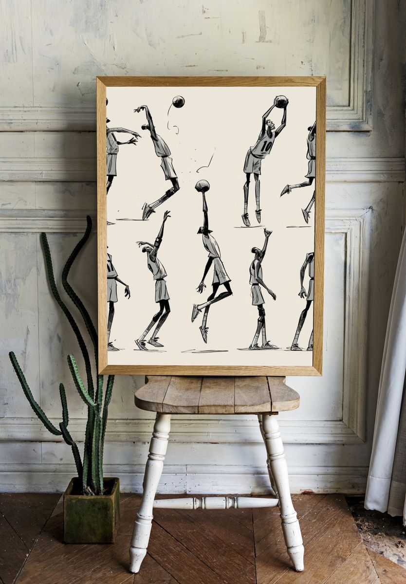 Basketball Figure Study Illustration Print. — room view 1