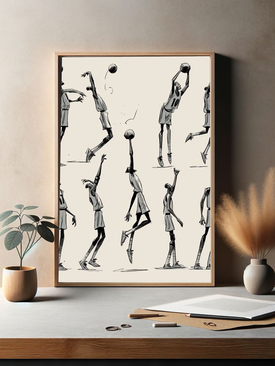 Basketball Figure Study Illustration Print. — room view 2