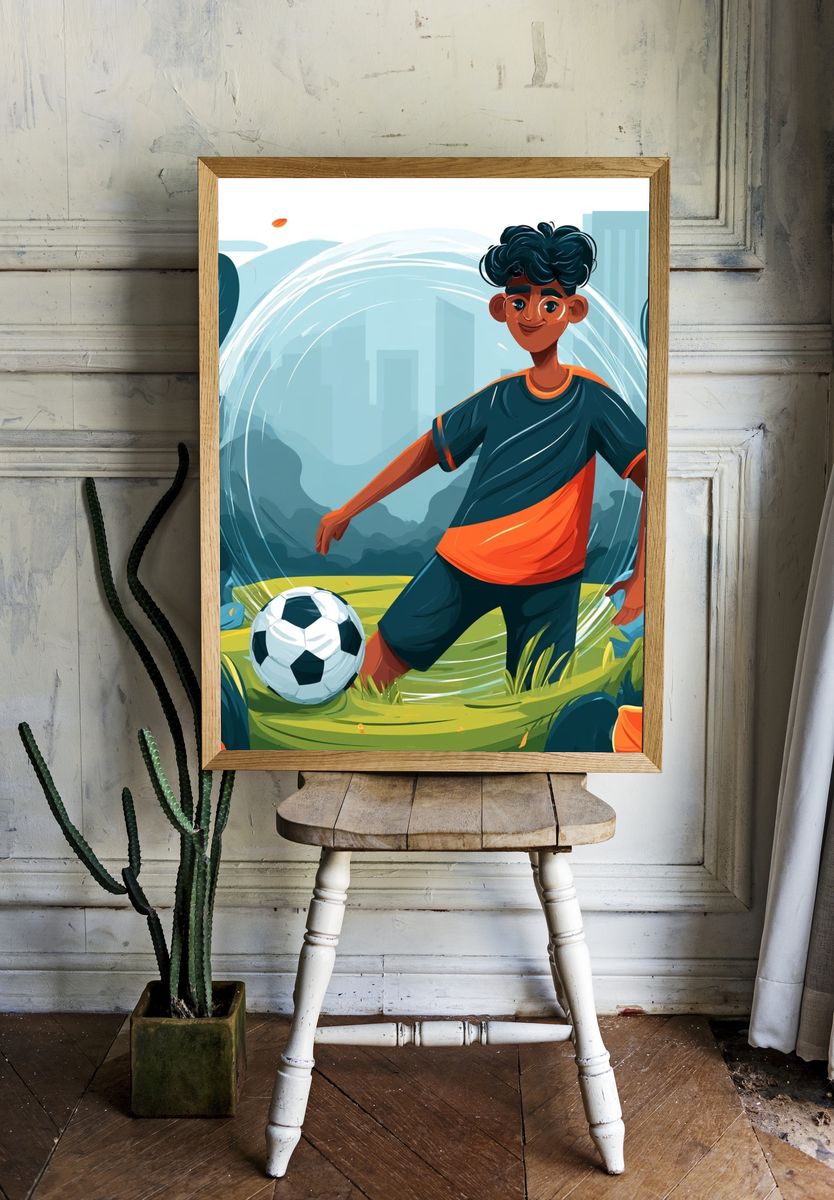 Soccer Player Illustration Poster. — room view 1