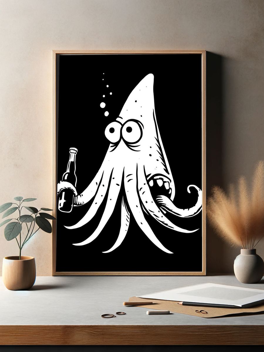 Drunken Squid Cartoon Print. — room view 2