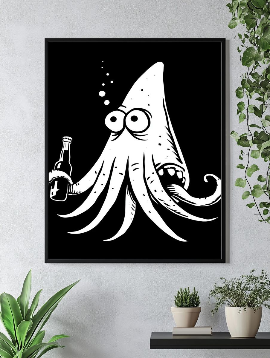 Drunken Squid Cartoon Print. — room view 4