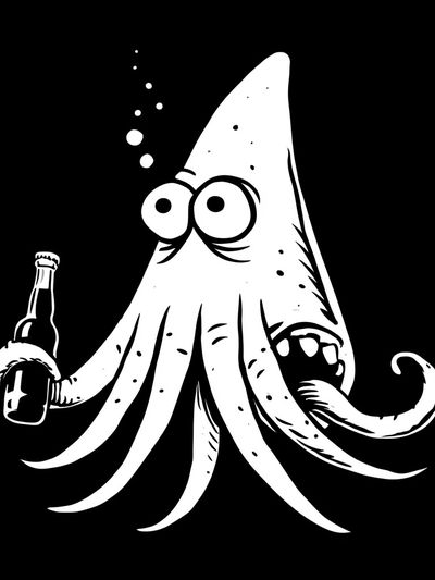 Drunken Squid Cartoon Print.