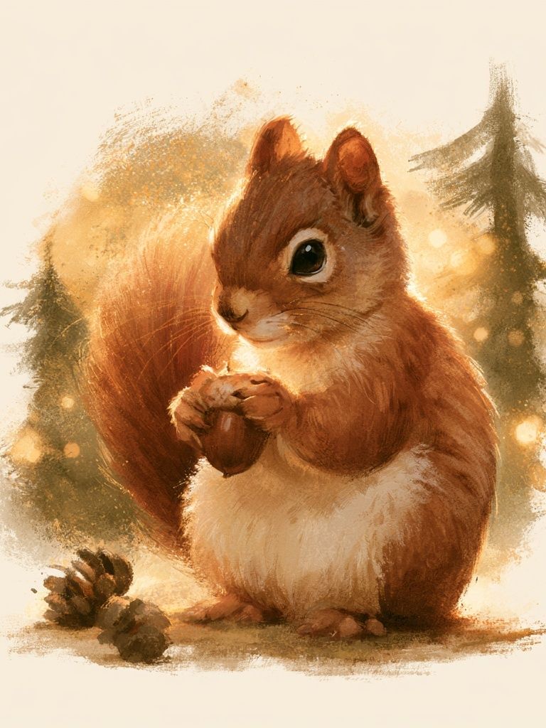 Forest Squirrel Watercolor Print. poster detail