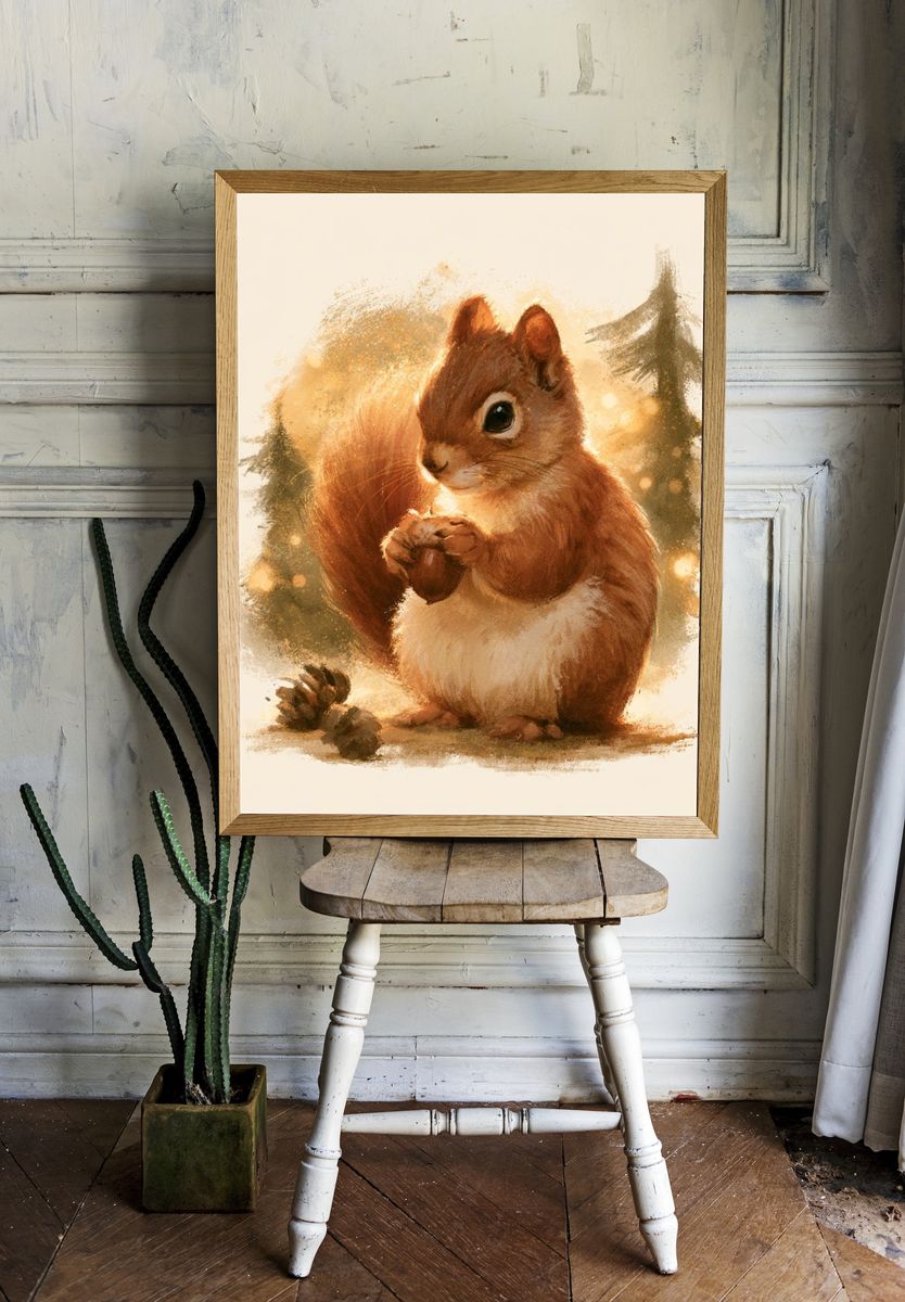 Forest Squirrel Watercolor Print. — room view 1