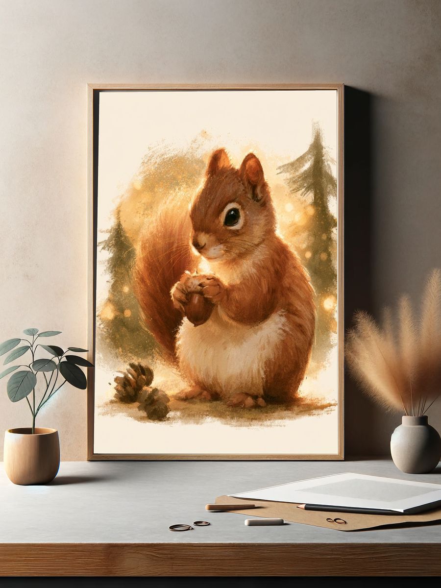 Forest Squirrel Watercolor Print. — room view 2