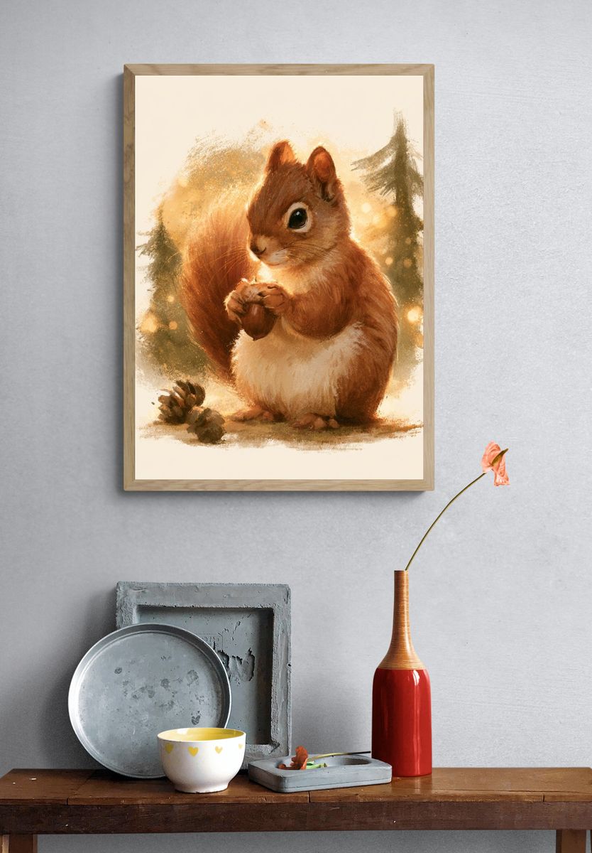 Forest Squirrel Watercolor Print. — room view 3