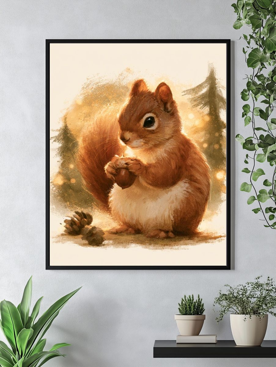 Forest Squirrel Watercolor Print. — room view 4