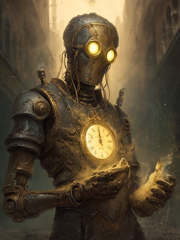 Steampunk Robot with Clock — Art Print. poster detail