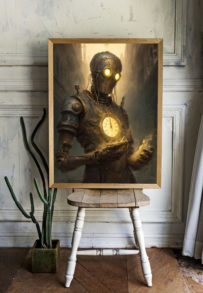 Steampunk Robot with Clock — Art Print. — room view 1