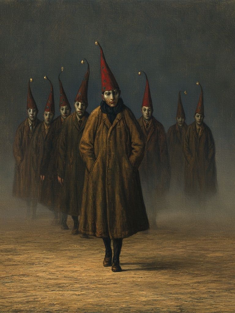 Surreal Gnome Procession Print. poster detail