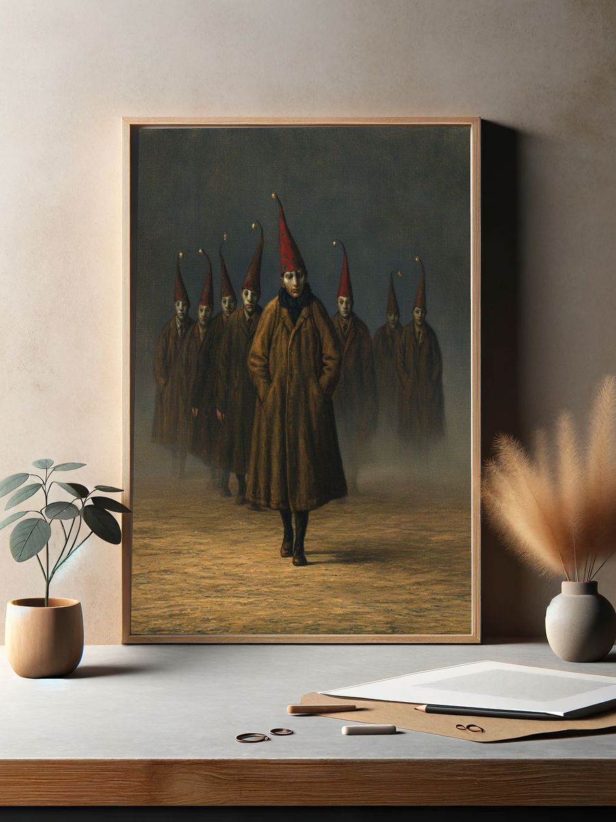 Surreal Gnome Procession Print. — room view 2