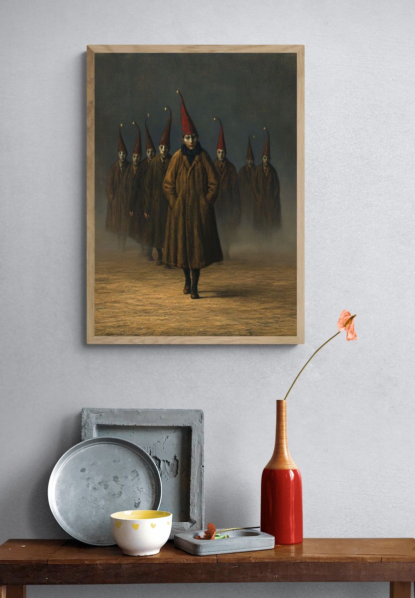 Surreal Gnome Procession Print. — room view 3