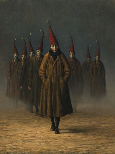 Surreal Gnome Procession Print. poster