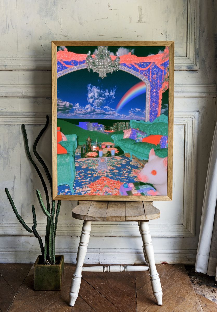 Surreal Rainbow Living Room Poster. room preview