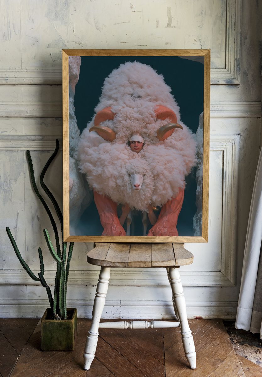 Surreal Ram Hybrid Illustration Poster. room preview