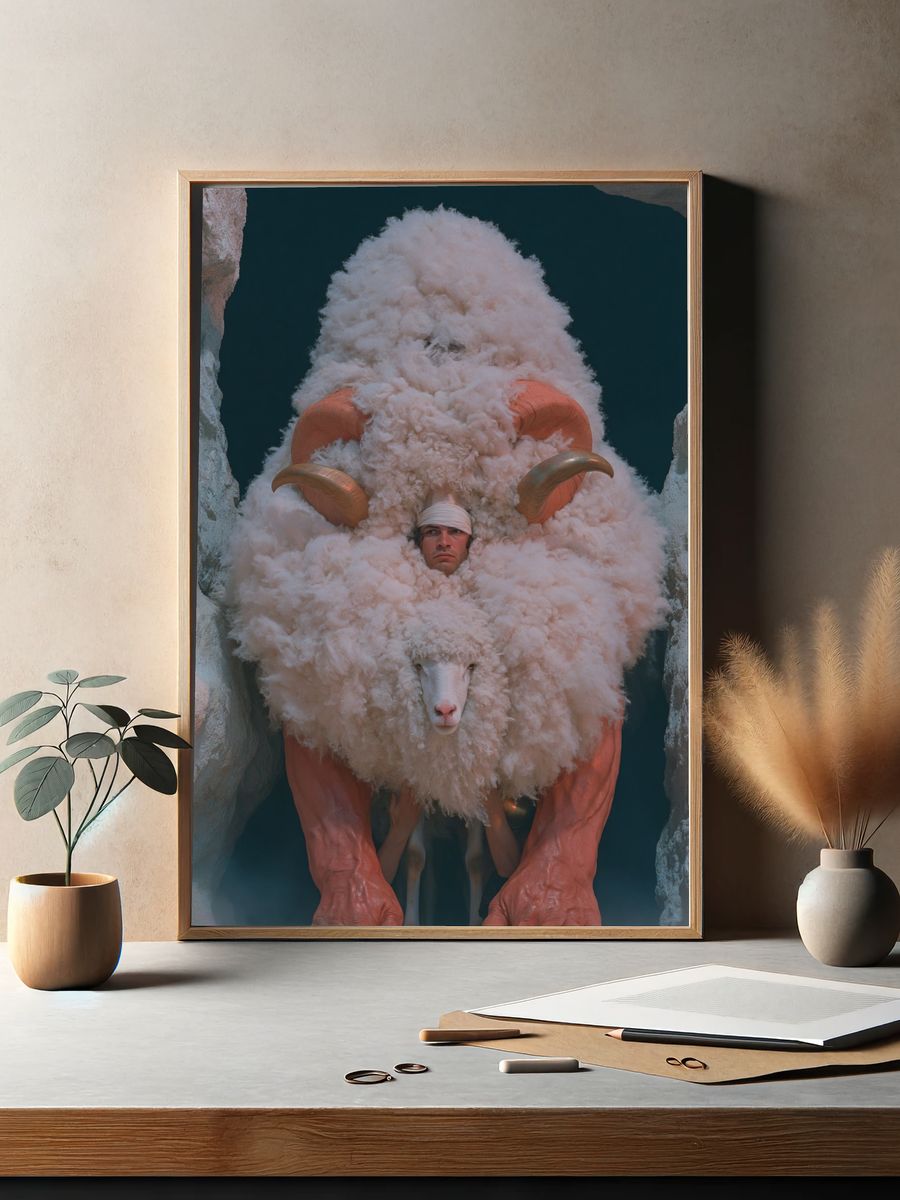 Surreal Ram Hybrid Illustration Poster. — room view 2
