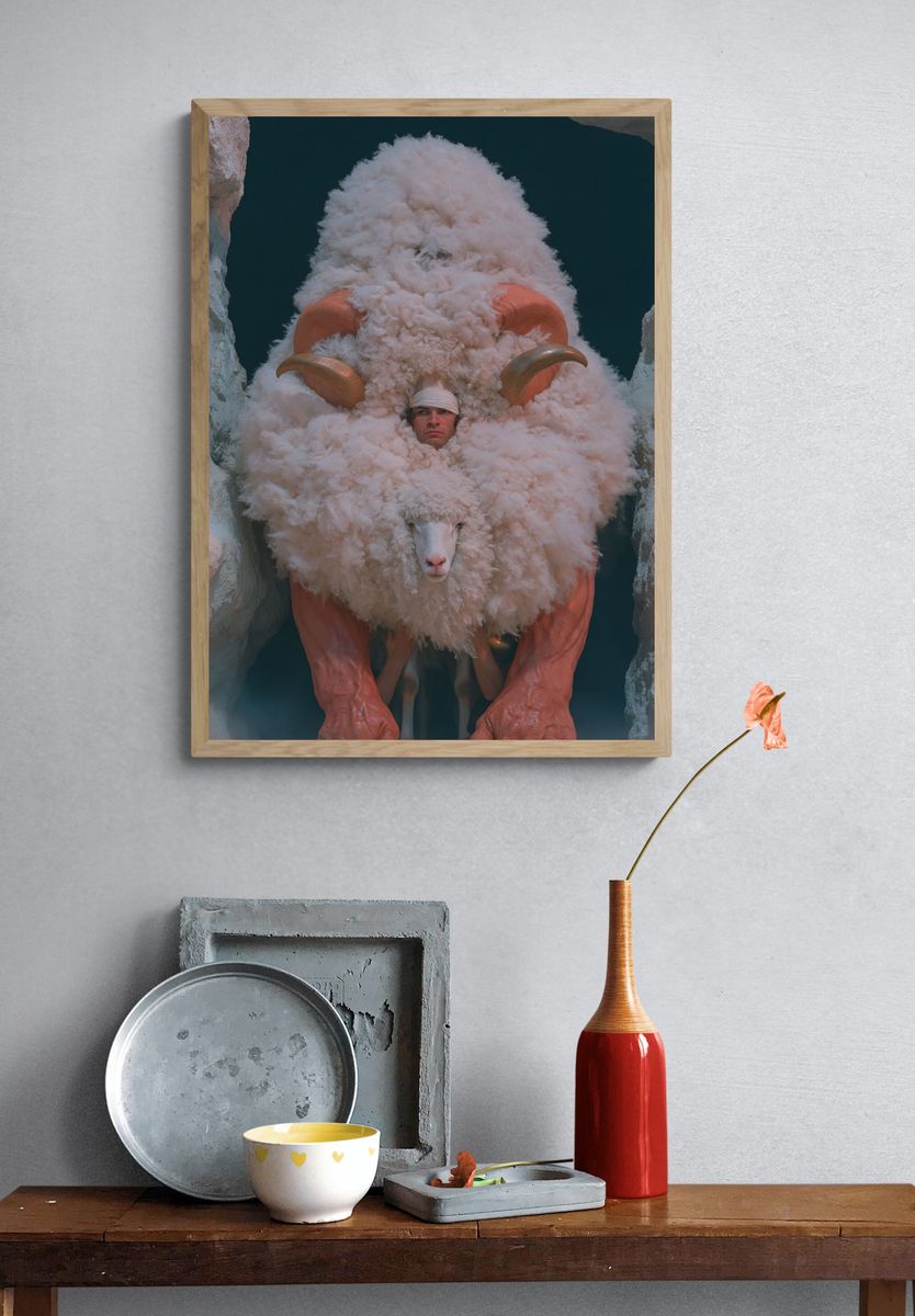 Surreal Ram Hybrid Illustration Poster. — room view 3