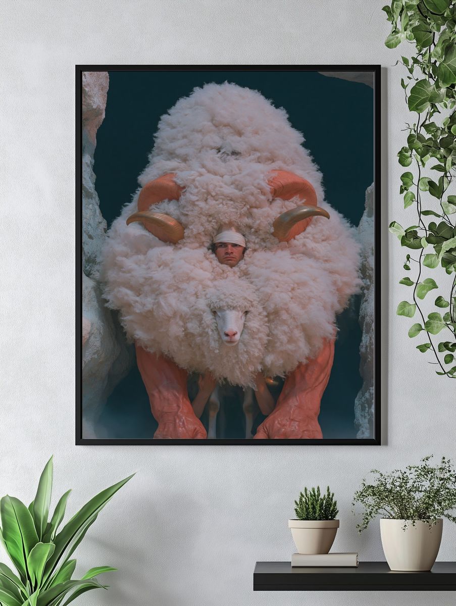 Surreal Ram Hybrid Illustration Poster. — room view 4
