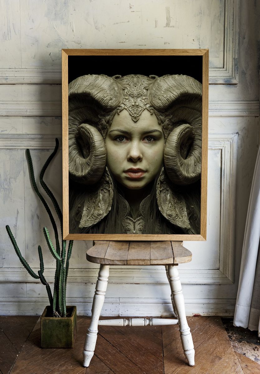 Ram-Horned Portrait Surrealism Poster room preview