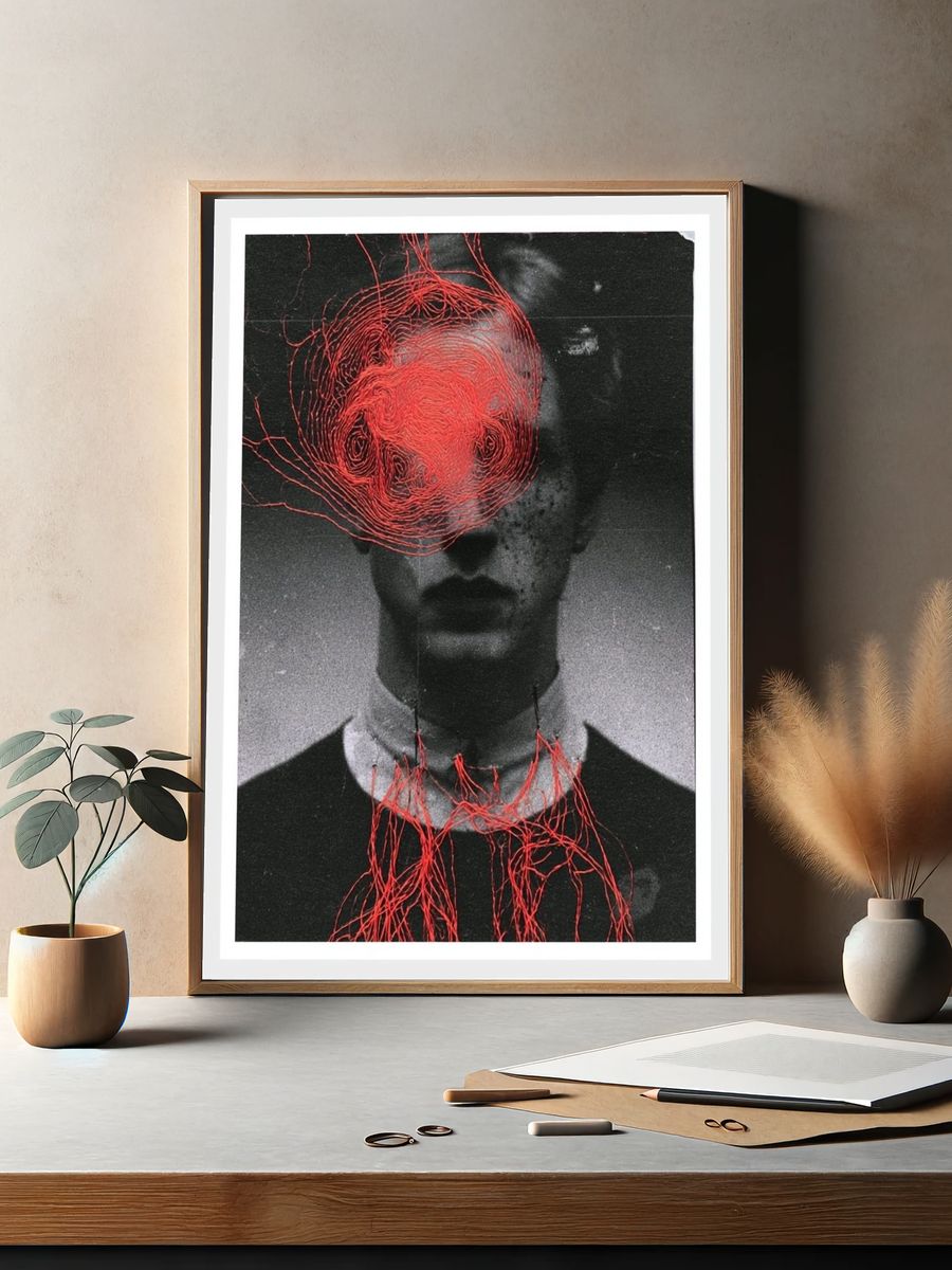 Surreal Red Thread Portrait Print. — room view 2