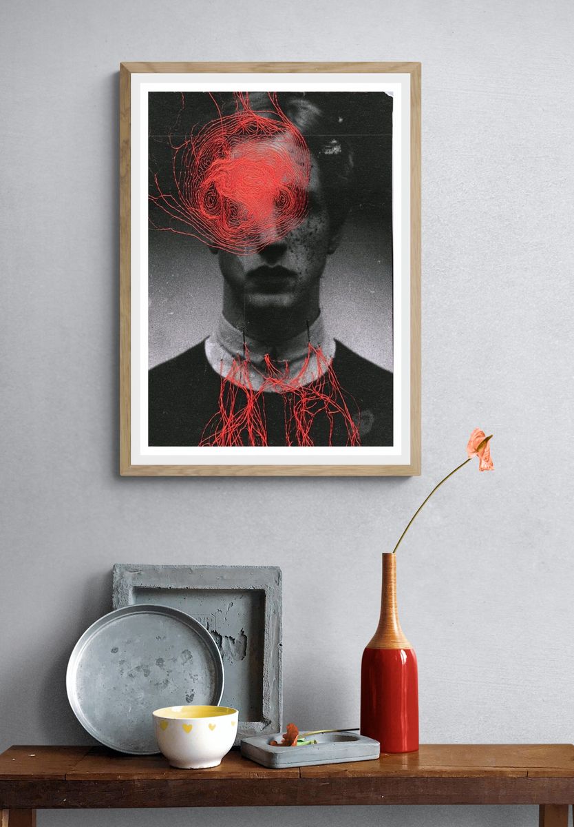 Surreal Red Thread Portrait Print. — room view 3